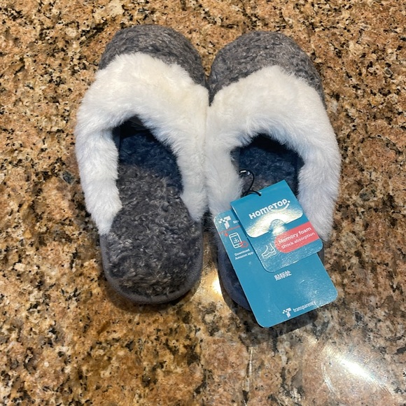 HomeTop Women’s Cozy Gray Slippers with White Plush Faux Fur Trim - Picture 3 of 10